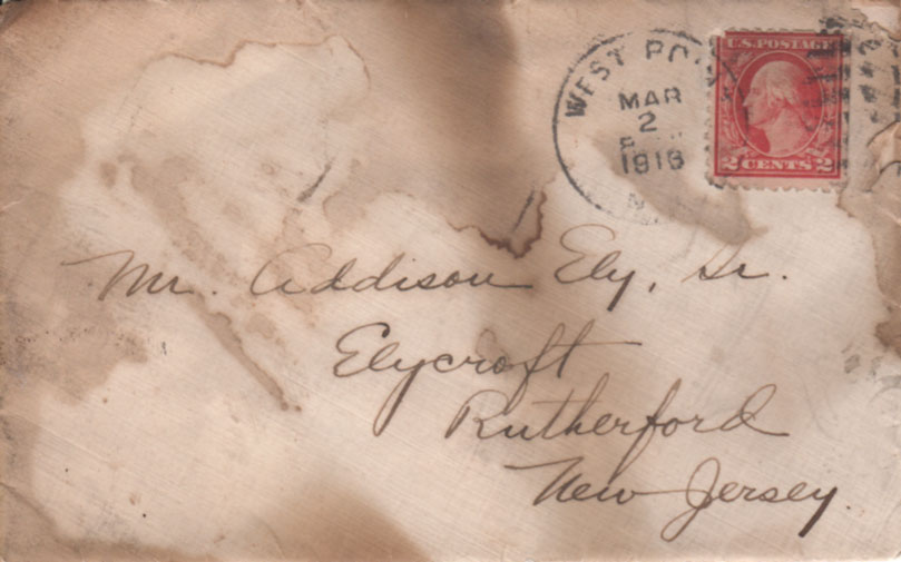 envelope addressed to Mr Addison Ely Sr, Elycroft, Rutherford NJ