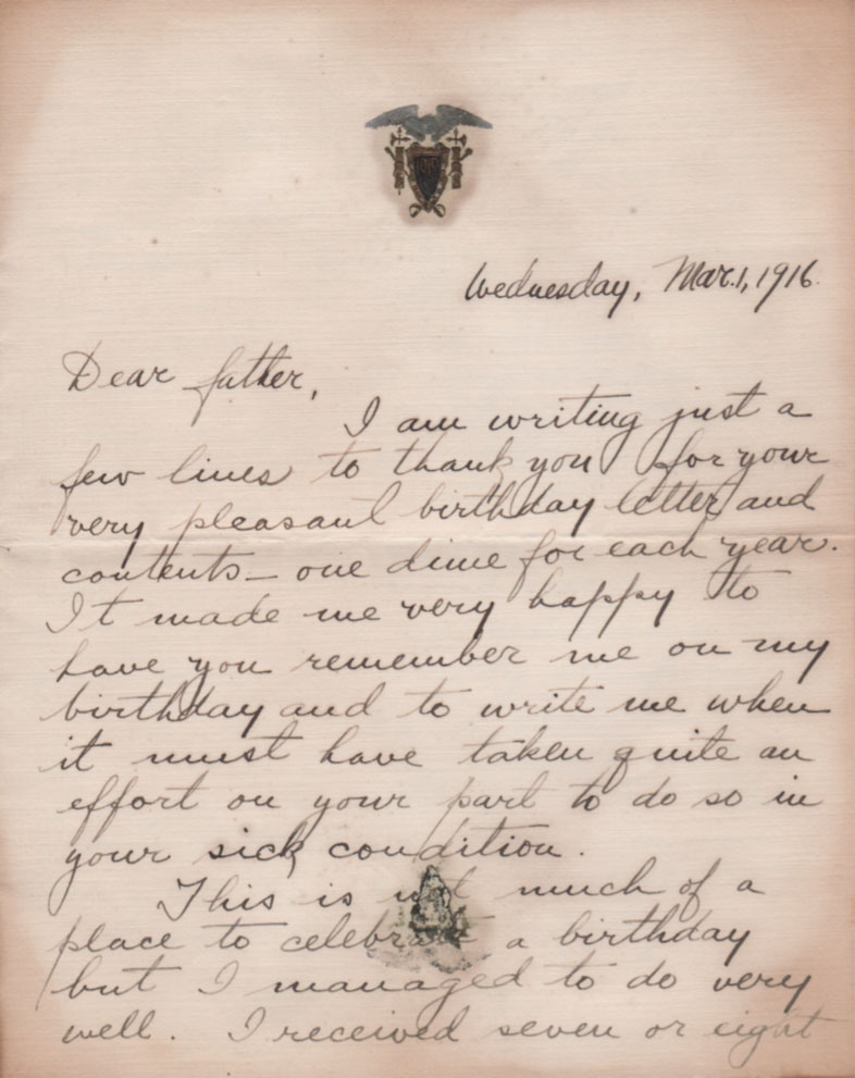 page 1 of Cadet Hiram Ely's letter to his father Addison Ely