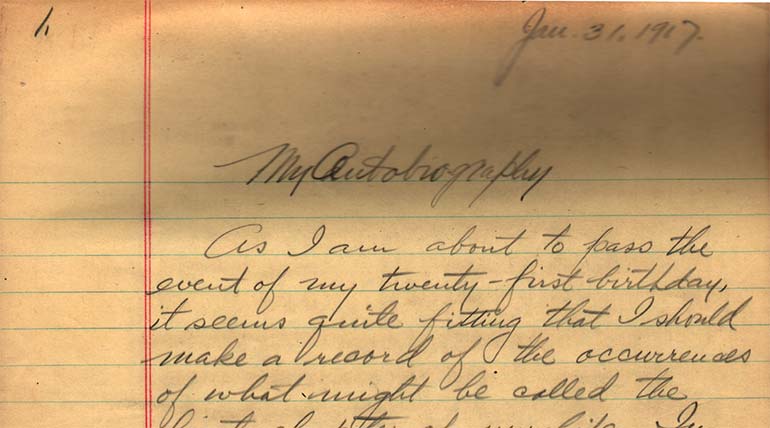 image of page 1 of Hiram Ely's autobiography
