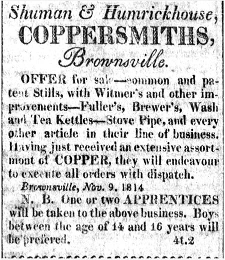 1814 Shuman and Humrickhouse coppersmiths ad