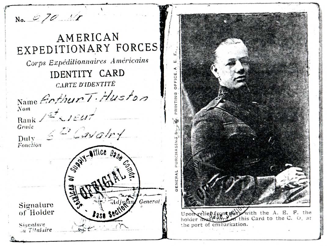 Arthur Tillinghast Huston WWI ID card